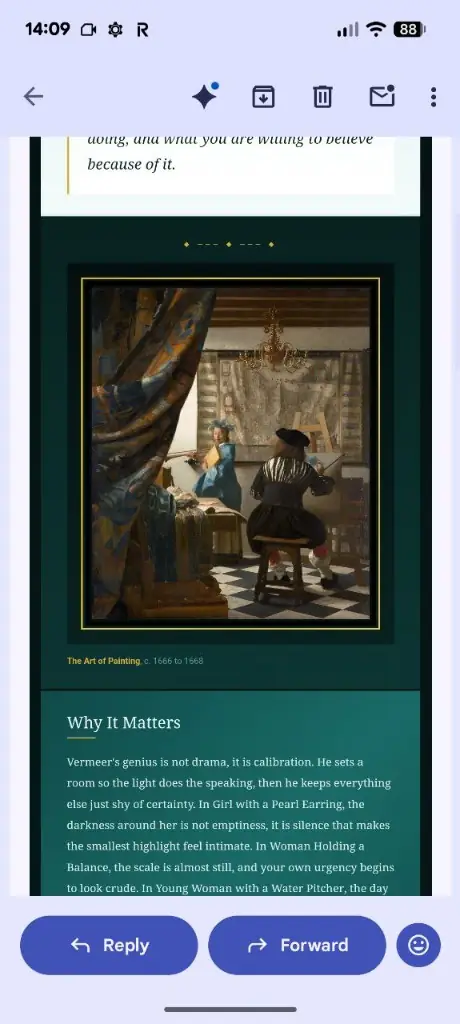Daily Sublime phone view - Vermeer The Art of Painting